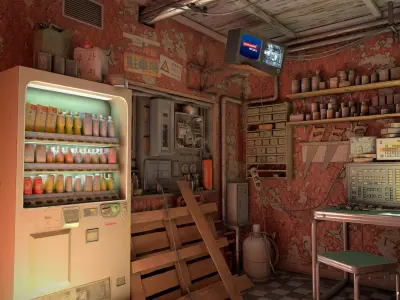 Post Apocalyptic Office  Low-poly 3D model