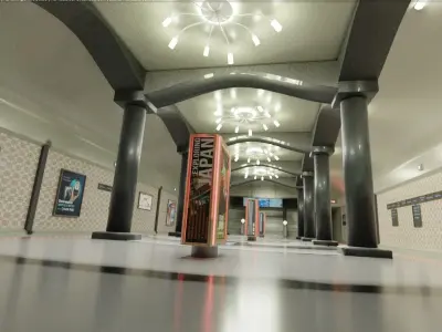 Subway station with columns and lights Free 3D model