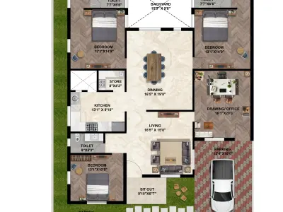 Realistic Photoshop Floor Plan Render 3D model