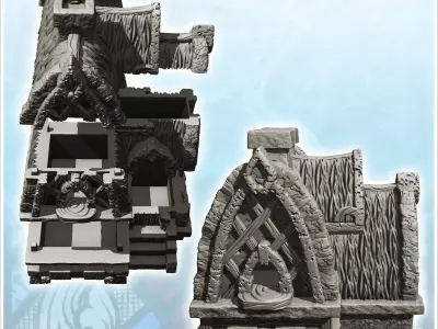 Medieval thatched house with raised door and access stairs 5 - M 3D print model