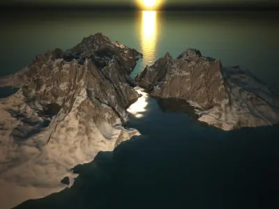 Exterior 001 Mountain winter and water 3D model