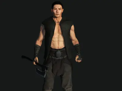 AAA 3D ASIAN MALE VIKING BARBARIAN -REALISTIC RIG GAME CHARACTER Low-poly 3D model