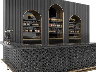 Restaurant Bar Set 03 with Black Ceramic tiles 3D model
