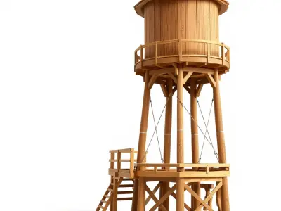Wooden Water Tower Model Pack for D Rendering and Game Design Low-poly 3D model