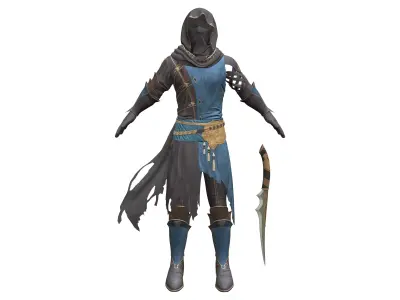 Full Medieval Dagger Assasin Costume Low-poly 3D model