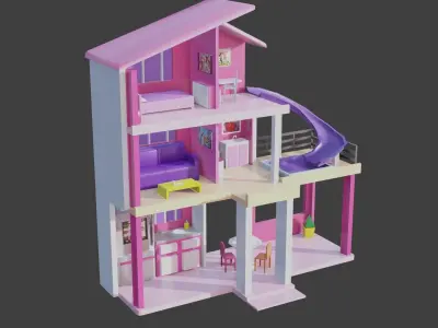 Toy Barbie Home  3D Model Free low-poly 3D model