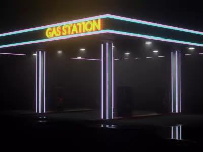 Gas station Cyberpunk Style Free low-poly 3D model