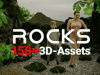 Animated Boy Boulders Pebbles and Moss Rocks Set 3D Model Pack