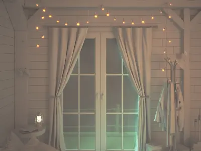 Rain on glass bedroom 3D model