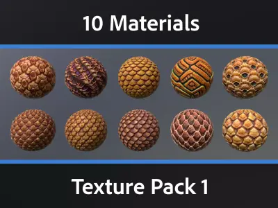 10 Materials Skin Alien Seamless PBR Pack 1 Texture