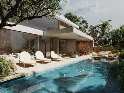 Exterior Pool Villa 3d Scene 3D model