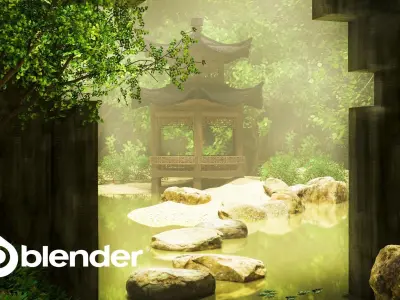 Scene Japanese Environment Tree PBR Assets Shrine Water 3D model 3D model