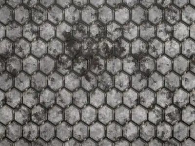 Dirty Hexagonal Metal Plate Transparent PBR Seamless Texture