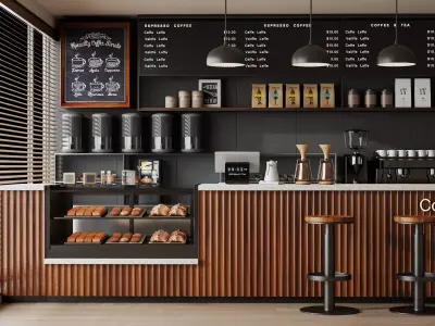 Modern Coffee Shop Interior Scene 3D Model Low-poly 3D model