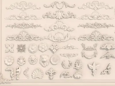 Collection stucco molding frame 05 Low-poly 3D model