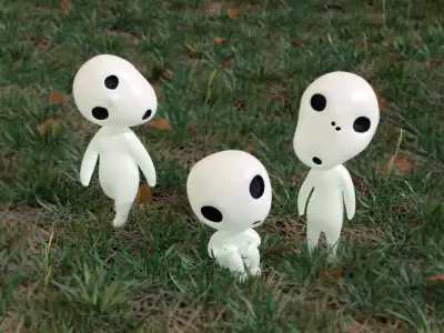 Kodamas set three figurines in grass 3D print model