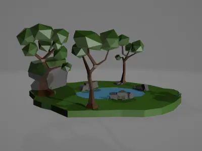 Simple Spring Lake Low-poly 3D model