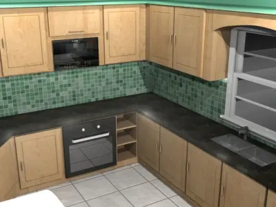 Kitchen with walls and appliances Low-poly 3D model