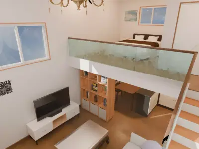 A room with a loft bed area 3D model