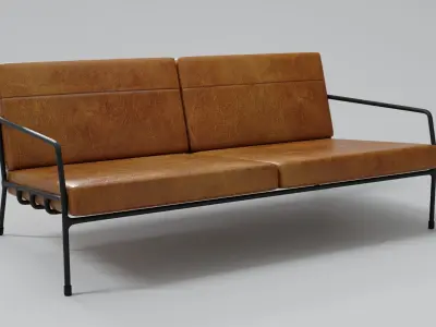 Designer 2 seat couch with light leather cushions 3D Model 3D model