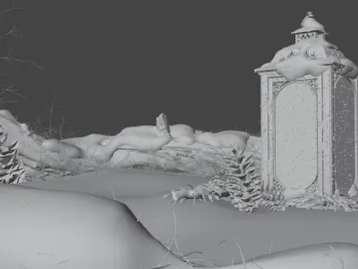 Candle Lantern Snow Scene Low-poly 3D model