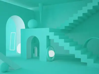 abstract mint scene with stairs 3D model