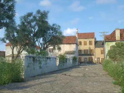 Village carentan street with houses and trees 3D model