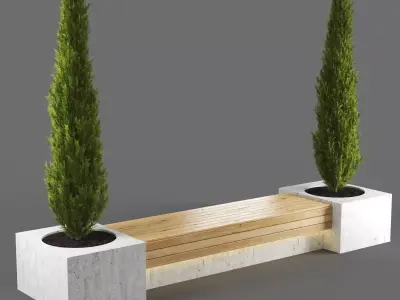 bench1134 bench with two trees in it 3D model