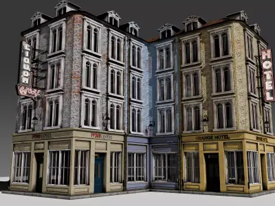 3 Piece Modular European Shop Apartment Building 3D model