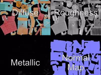 Vintage Barnhouse Aqua model pack Low-poly 3D model