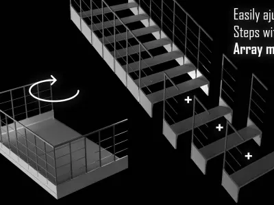 Modular Steel Stairs Kitbash - Game and Render Ready Low-poly 3D model