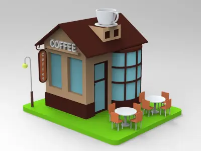 Cartoon Coffee Kiosk Low-poly 3D model