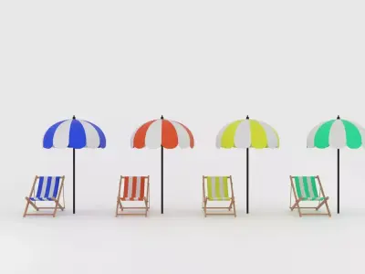 Beach Chair and Umbrella Set  Low-Poly 3D Model Low-poly 3D model