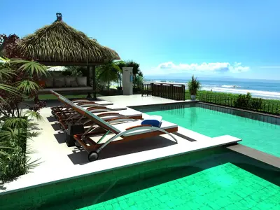 Exterior Resort sitting area shot Low-poly 3D model