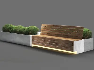 bench711 wooden bench with plants in it 3D model