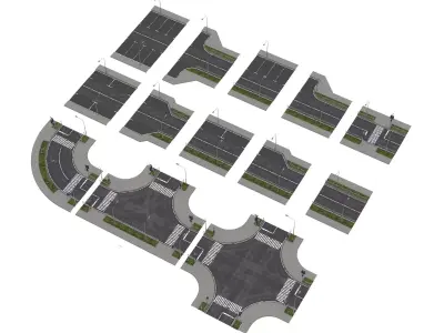 Modular Urban Road  Intersection 3D Asset Pack Low-poly 3D model