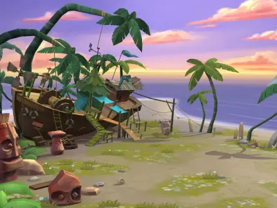 Cartoon beach Low-poly 3D model