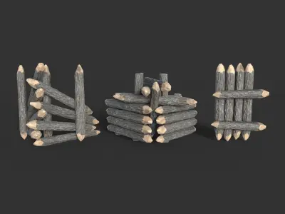 51 Lowpoly Wooden Log Fences - 240303 Low-poly 3D model