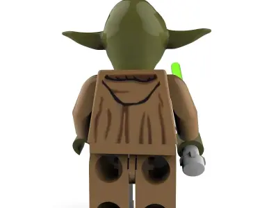 Yoda lego holding light saber 3D model