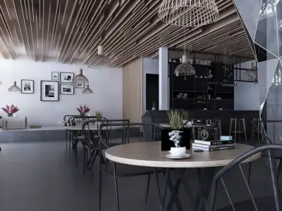 Cafe shop interior  Low-poly 3D model