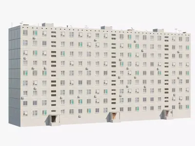 Soviet Panel Apartment Building three entrances Low-poly 3D model