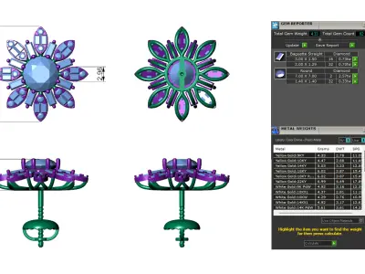 Pointer Diamond Studs With Baguette Cluster Light Wt 3D print model