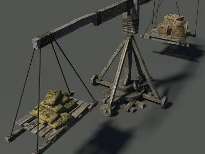 Old Wooden Crane Low-poly 3D model