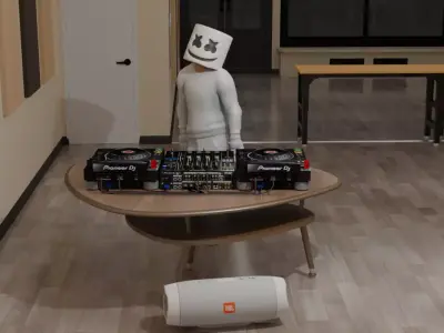 DJ Marsmello action with building and equipment 3D model