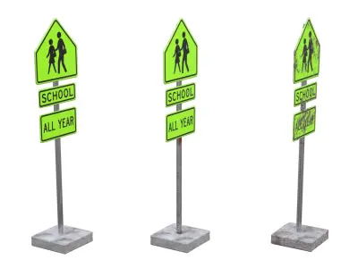 School Traffic Sign American PBR Low-poly 3D model