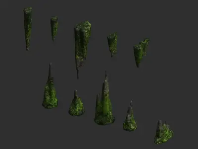 Cave Rock Pack 1 - Moss Low-poly 3D model