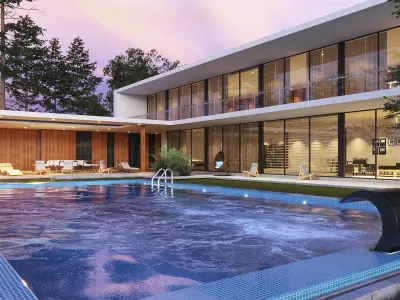 Exterior Modern House - Sunset Full Scene 3D 3D model