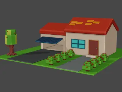 Cartoon House for Game  Low-poly 3D model