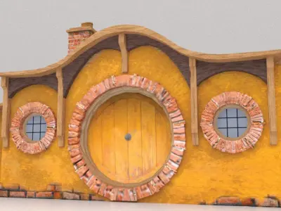 3D Hobbit Hole Dwelling - Orange Door Low-poly 3D model