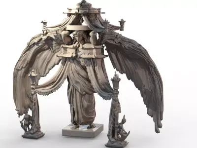 Baroque exterior statue holding cathedral roof  3D model